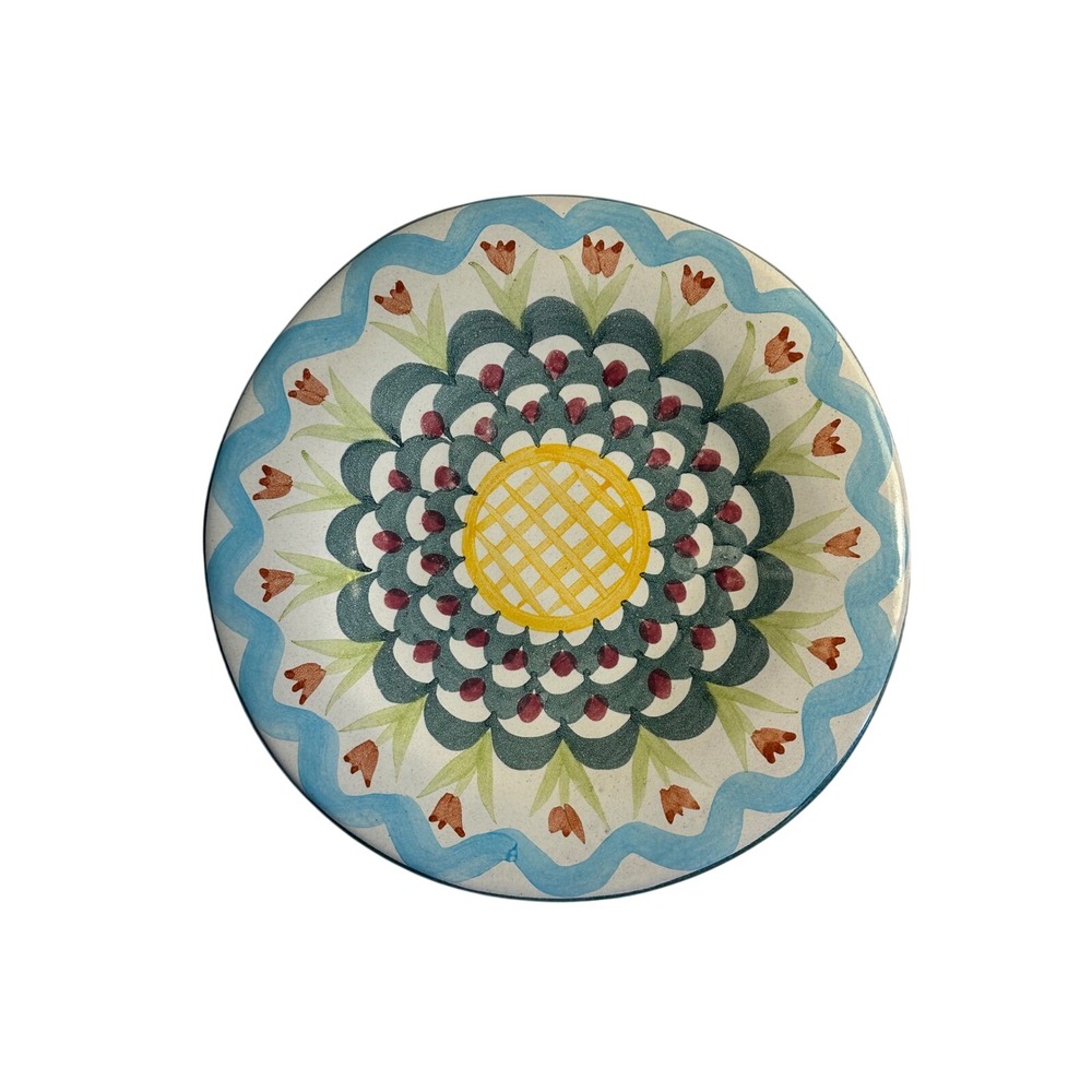 Vintage MacKenzie-Childs King Ferry Bread Plate 1994 Blue Floral 7" Hand Painted